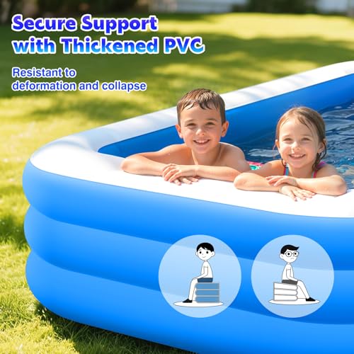 Image of Moko Inflatable Swimming Pool with Canopy, 102 inch x 75 inch x 23 inch Large Above Ground Blow Up Pool with Shade for Adults Kids Kiddie Toddler, Big Foldable Family Pools for Backyard Garden, Blue /White,XL