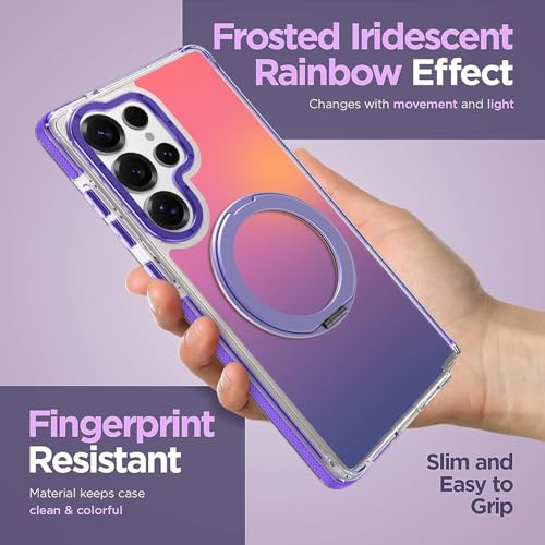 Image of Magnetic for Samsung Galaxy S25 Ultra Case with 360 Stand [Compatible with Magsafe] [Fluorescent Design] [1 Screen Protector] Slim Translucent Matte Case for Galaxy S25 Ultra 6.9 inch, Purple