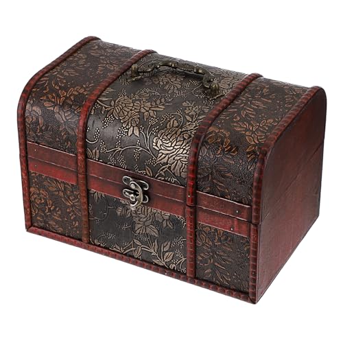 OLegei Coffret au trésor Boîte de rangement en bois Couvercle coffret à bijoux vintage pour ranger des bijoux,bibelots Cadeau de femme Noël Anniversaire Trésors Motif Feuille (25 * 17 * 16cm)