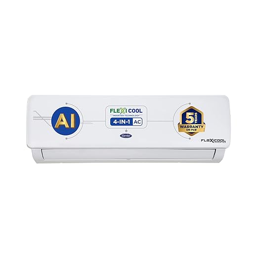 Carrier 1.5 Ton 3 Star AI Flexicool Inverter Split AC (Copper, Convertible 4-in-1 Cooling,High Density Filter, Auto Cleanser, 2023 Model,ESTER Exi - CAI18ER3R32F0,White)