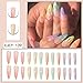 Rilafuvu 24Pcs Long Fake Nails Almond Press on Nail French Tip Glue on Nails Rainbow Ice Cream Design Acrylic Nails Almond Nails for Women and Girls