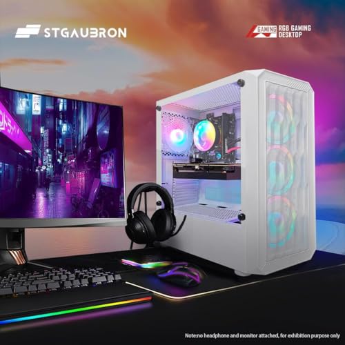 Image of STGAubron Gaming PC Desktop Computer, Intel Core i7 up to 3.9G, GeForce RTX 2060 6G, 16GB RAM, 1TB SSD, WiFi 6, BT 5.0, RGB Fan x 4, Windows 11 Home,White