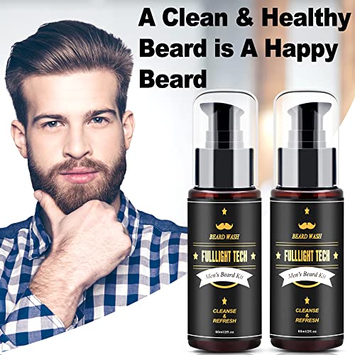 Fulllight Tech 2 Pack Beard Wash/Beard Shampoo W/Argan Oil & Jojoba Oils,Rosemary Extract - Clean & Moisturizing & Nourishing For Mustache & Beard Maintenance Growth-Beard Kit For Men Gift #TOP6
