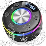PRSCFUM Bluetooth Shower Speaker, Portable Bluetooth Wireless with Time Display, 2025 IPX7 Waterproof with RGB Lights, Stereo Bass, Mini Speaker for Bathroom, Party, Travel, Outdoor