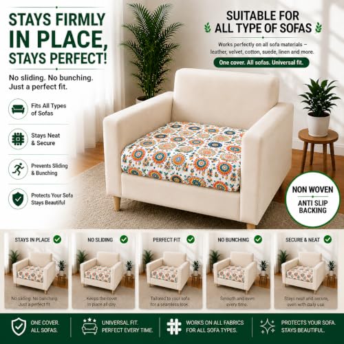 Image of Homerz Premium Printed Quilted Velvet Sofa Slip Cover Protector with Tassels, Sofa Mat, Exact Size, Antislip Cover (Mosaic, 1 Seater, Half)