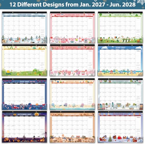 Image of Desk Calendar 2027,18 Months Calendar from January 2027 to June 2028 | 17 inch x 12 inch, Desk Calendars 2027-2028 with Large Ruled Blocks for Planning