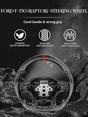 TESFEEL Carbon Fiber Steering Wheel for Ford F150 Raptor 2021-2023 D-shaped Flat-bottom Steering Wheel Preforated Leather Grip Hand-Stitched Compatible with F150&Compatible with Raptor - Image 3