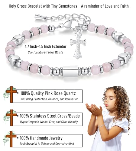 Tiny Gemstone Cross Bracelet for Women, Christian Gifts, Stocking Stuffers for Teens & Women - Easter, Birthday, Christmas Gift - Baptism/First Communion/Confirmation Gifts2
