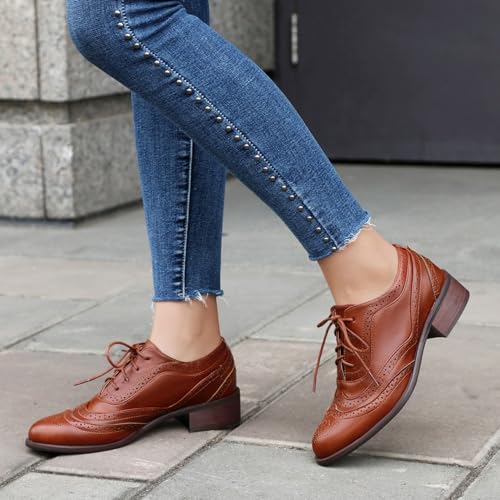 Women Lace Up Pumps Oxfords Derby Shoes Retro Brogue4