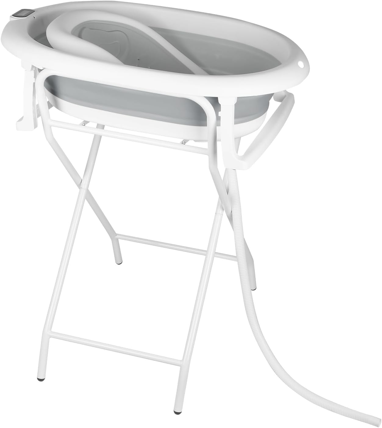 Vasca da bagno pieghevole con supporto in acciaio per neonati con termometro e tubo di scarico–Cuscino ergonomico neonato– guadagno di spazio piccolo bagno– 0-3 anni ((Style 1) 85 * 47 * 85cm-grey)