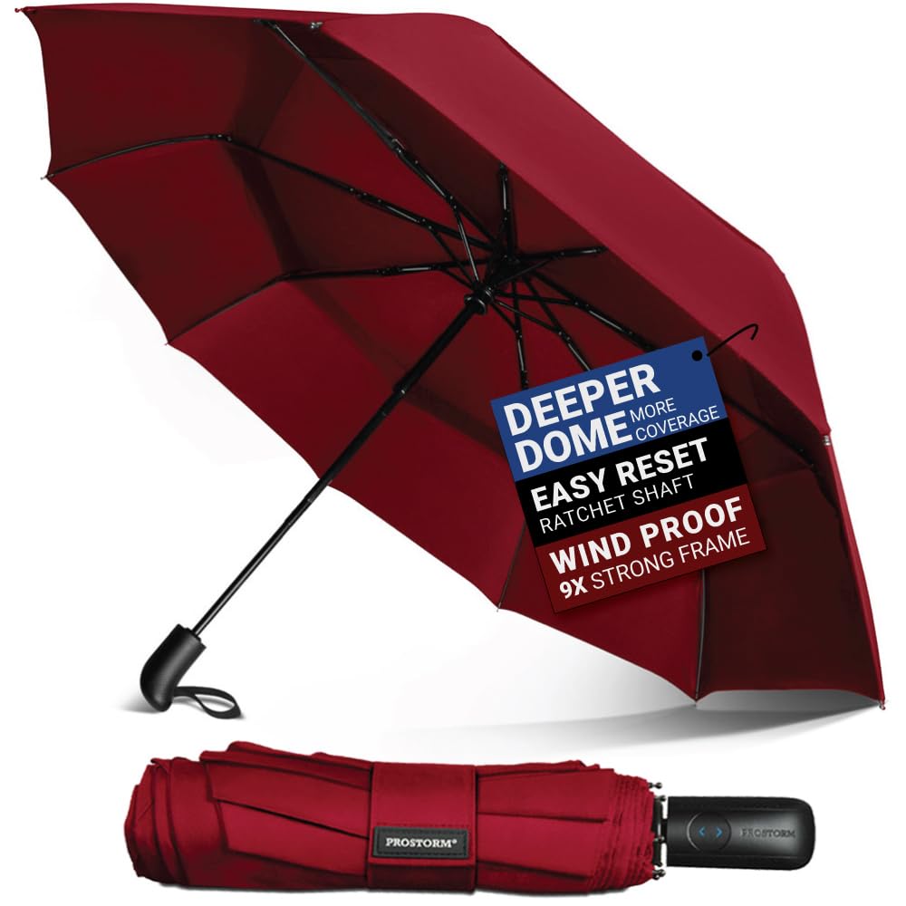 Windproof Vented Travel Umbrella - Automatic Open & Close - Strong, Wind Resistant, Pro Storm, Small, Compact, Mini, Folding & Portable - Backpack, Car, Purse, Umbrellas for Rain, Men & Women