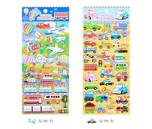 Image of Cots and Cuddles 3D Puffy Stickers for Kids | 240+ Cars, Trucks, Trains & Airplanes | Reusable Vehicle Sticker Sheet for Scrapbook, Craft, Rewards & Fun Learning (1 Sheet)
