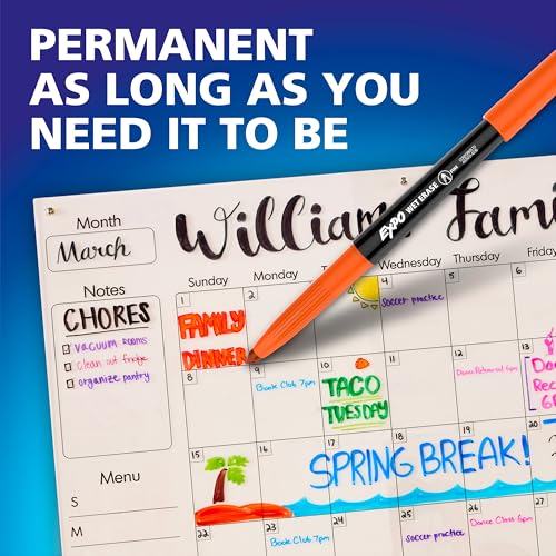 Image of EXPO Wet Erase Markers, Semi-Permanent, Assorted Colors, Fine Tip, 8 Count - For Writing on Glass, Whiteboards, Mirrors, Calendar, Labeling, Organizing