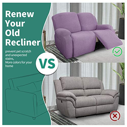Image of YEMYHOM 6 Pieces Stretch Loveseat Recliner Slipcover Jacquard Recliner Sofa Cover with Side Pocket Fitted Recliner Cover Couch Furniture Protector with Elastic Bottom (Loveseat Recliner, Light Purple)
