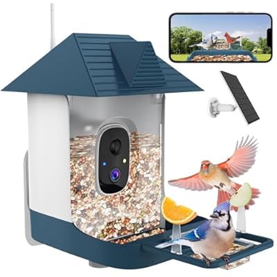 Bird Feeder with Camera,WiFi Outdoor Smart Bird Feeder Camera with Built-in AI Birds Recognition,Solar Powered,Auto Record Video by Cloud Storage,FHD Birds House with Cam,Ideal Gift for Dad and Mom