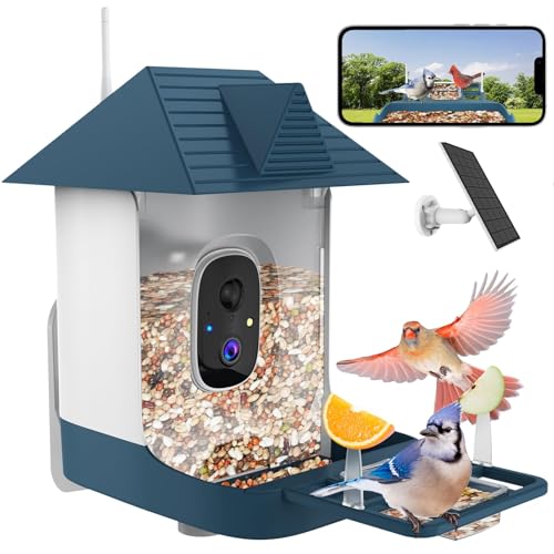 Bird Feeder with Camera,WiFi Outdoor Smart Bird Feeder Camera with Built-in AI Birds Recognition,Solar Powered,Auto Record Video by Cloud Storage,FHD Birds House with Cam,Ideal Gift for Dad and Mom
