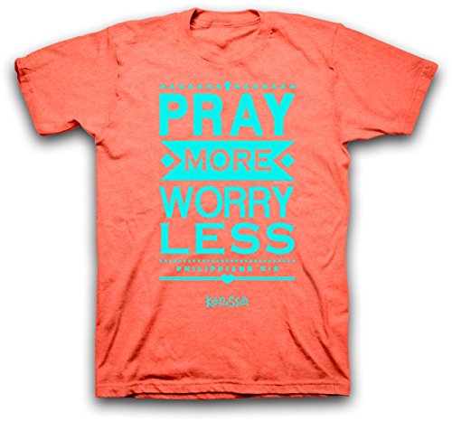 Kerusso Women's Pray More Worry Less T-Shirt - Coral -2X