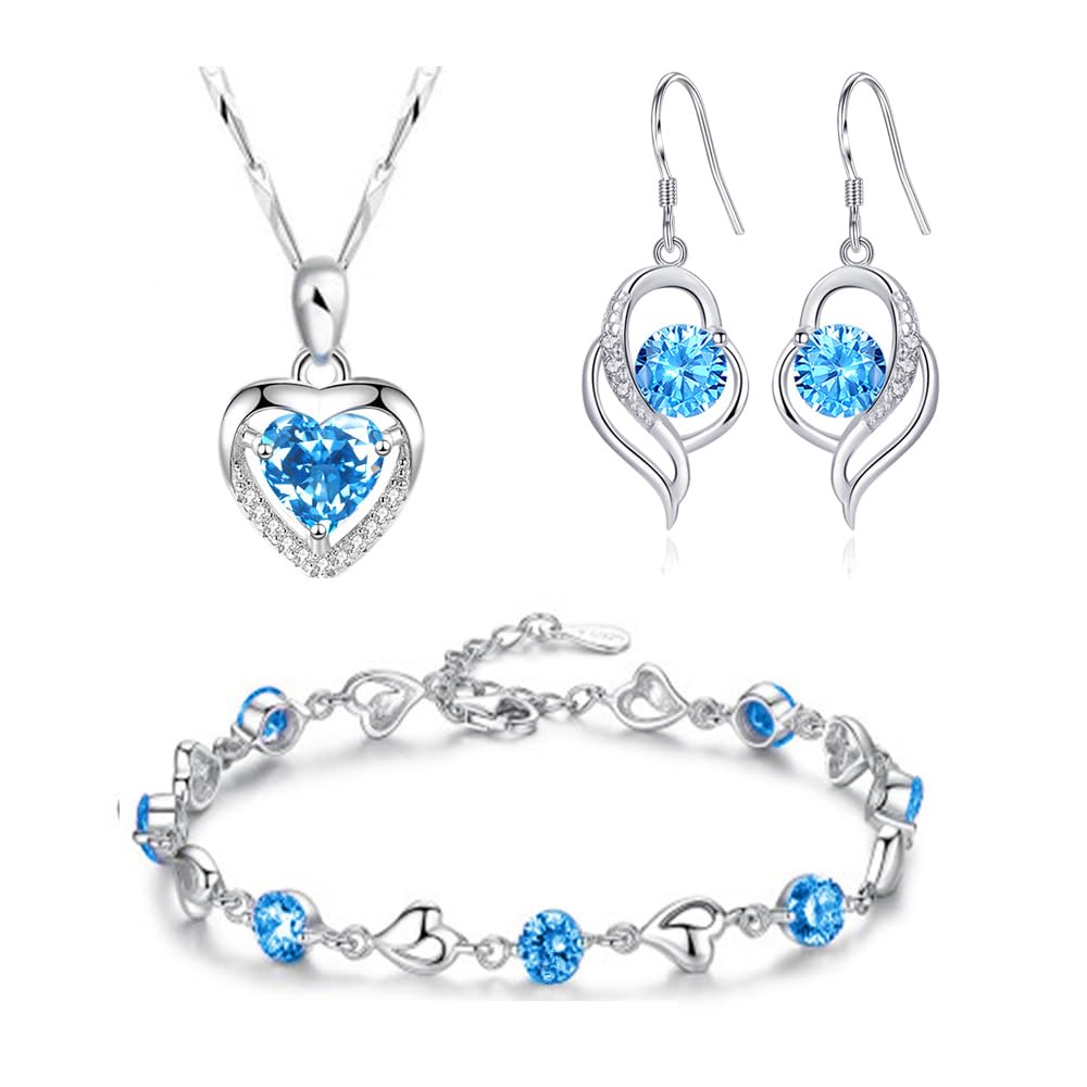 TOFBS Joyas de Mujer Corazón con Colgante Pendientes Conjunto de Joyas de Suerte Collar Pendientes Pulsera con Zirconia Cúbica Brillantes Conjuntos para Esposa Madre Novia