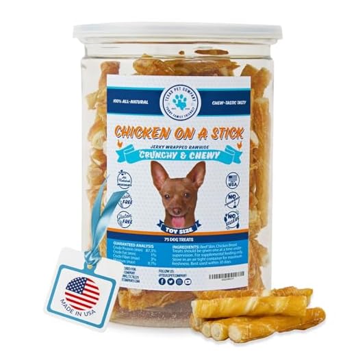 Texas Pet Company Chicken On A Stick Crunchy & Chewy Chicken Jerky Wrapped Rawhides for Dogs, Made in The USA Dog Treats, Chicken Jerky for Dogs, 2in1 Dog Snacks for Toy Dogs to Small Dogs, Toy 75 Ct