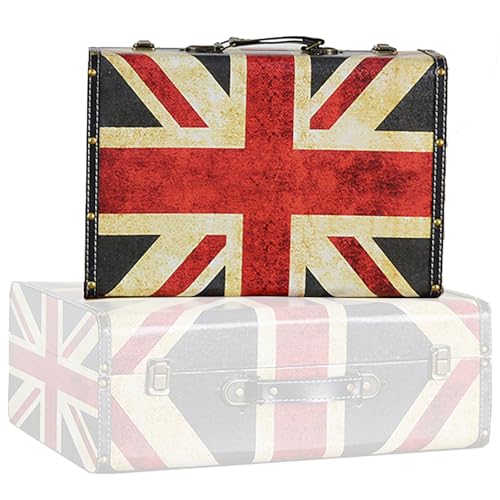 Vintage Union Jack Flag Box Treasure Box Wooden Storage Box Decorative Boxes with Lids, Memento Case Bo Gifts For Kids Girls Boys Women Home Decor(E,small size)