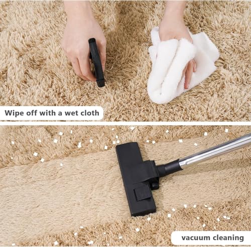 Image of Modern Shaggy Round Rug | Ultra-Soft Plush Circle Carpet for Living Room, Bedroom, Nursery | Fuzzy, Fluffy Area Rug with Non-Slip Base Beige 5x5 feet