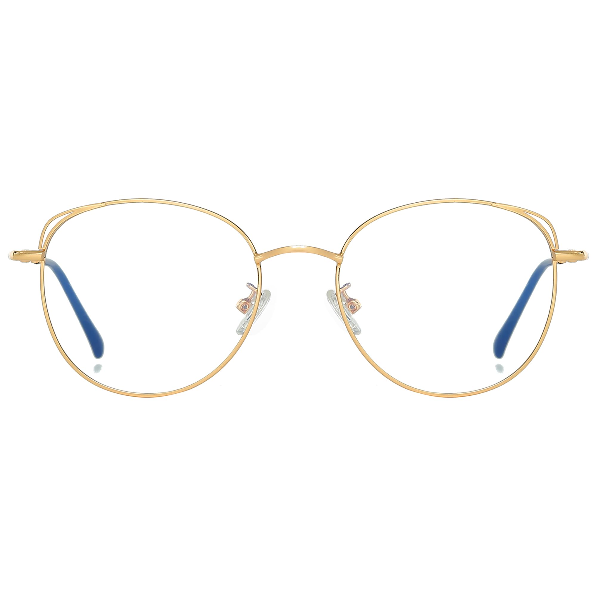 SOJOS Cat Eye Blue Light Blocking Glasses for Woman Hipster Metal Frame Womens Eyeglasses She Young SJ5027, Bright Gold Frame/Anti-Blue Light Lens