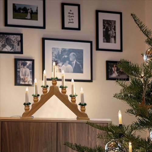 Hellum Arche lumineuse de Noël pour l'intérieur, éclairage de fenêtre de Noël, 39 x 34 cm, couleur naturelle avec 7 bougies à filament (+ remplacement), arc lumineux avec courant et interrupteur