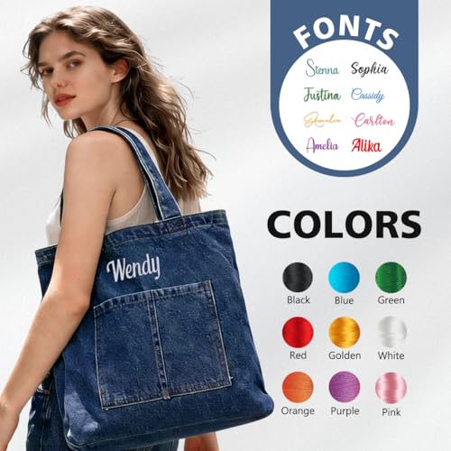 Bolso Tote de mezclilla personalizado para mujer miniatura 4
