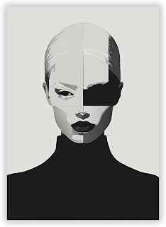 Druck-Palast Moderne Kunst: Ästhetisches Frauengesicht mit Formen - 50x70cm - Kunstdruck Poster - Wohnzimmer Schlafzimmer - Abstrakt Modern Stil - Hochwertiger semimatter Druck - Wanddeko ohne