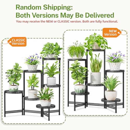 Image of iDavosic.ly 6 Tier Large Plant Stand Indoor with 10-Inch Wide Drainage Tray, Tiered Corner Metal Outdoor Flower Display Holder Shelf, Folding Tall Rack for Patio Porch Balcony, Black Iron Carving