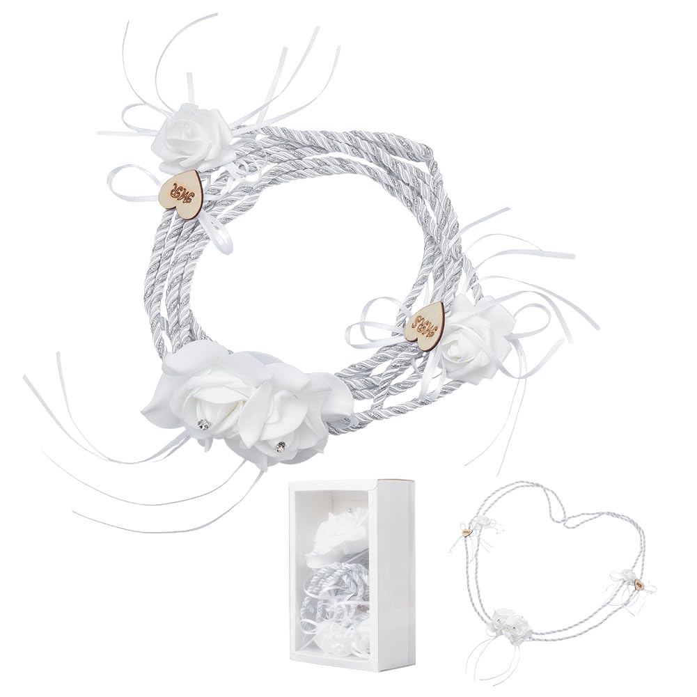NBEADS 1 set di Corda Da Matrimonio Cattolica Da 1540mm, Lazo Para Boda Los Novios Cristiana 3D Fiore Lazo per Matrimonio per Cerimonia Cattolica per Regalo Nuziale, Grigio quelliaro