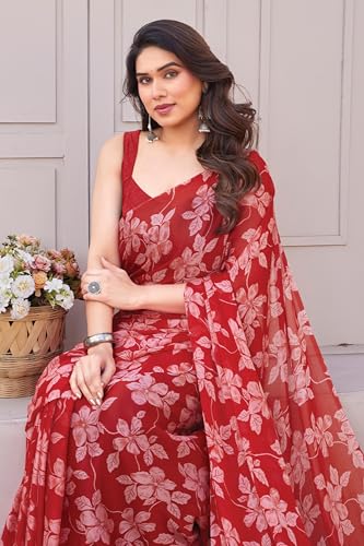 Image of MIRCHI FASHION Saree for Woman Chiffon Floral Printed | Lightweight Comfortable Daily Wear Women's Sari with Unstitched Blouse Piece (Available in 15 Colors)
