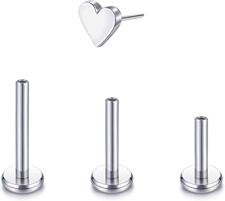 Oveta G23 Titanium Threadless Labret Piercing Jewelry 16G 18G Push Pin Cartilage Helix Tragus Piercing Earrings for Women Heart/Moon/Lightning/Corss/Star Round Ball/CZ Shape