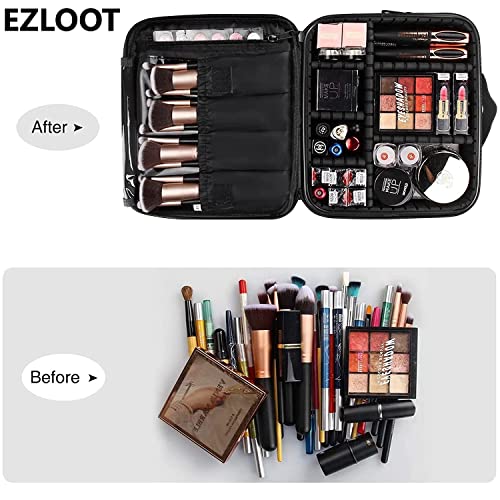 Image of Travel Makeup Case, Professional Cosmetic Train Cases Artist Storage Bag Make Up Tool Boxes Brushes Bags with Compartments Vanity Organizer (10 INCH(1 Layer), Black)