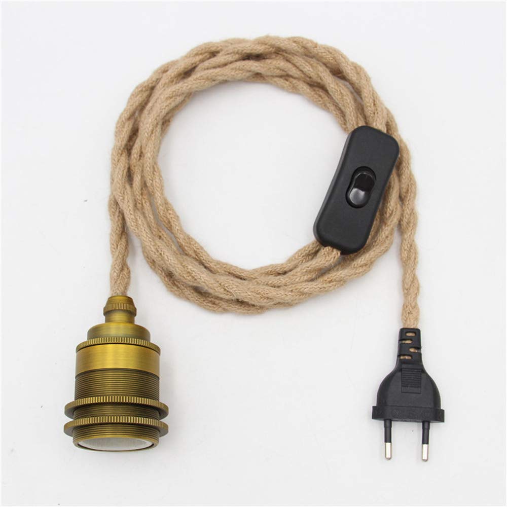 Vintage Henneptouw Hanglamp, 2m E27 Retro Hanglamp Touw Plafondlamp Basis Lichtpunt Houder 85-265V (2 meter 2 koppen