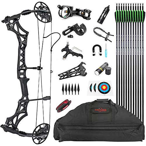 SHARROW Bogenschießen Compoundbogenset Jagdbogen 30-70lbs Einstellbar Erwachsener Compoundbogen Rechtshänder Compound Bogen und Pfeil Set mit Allem Zubehör (M128: Schwarz)