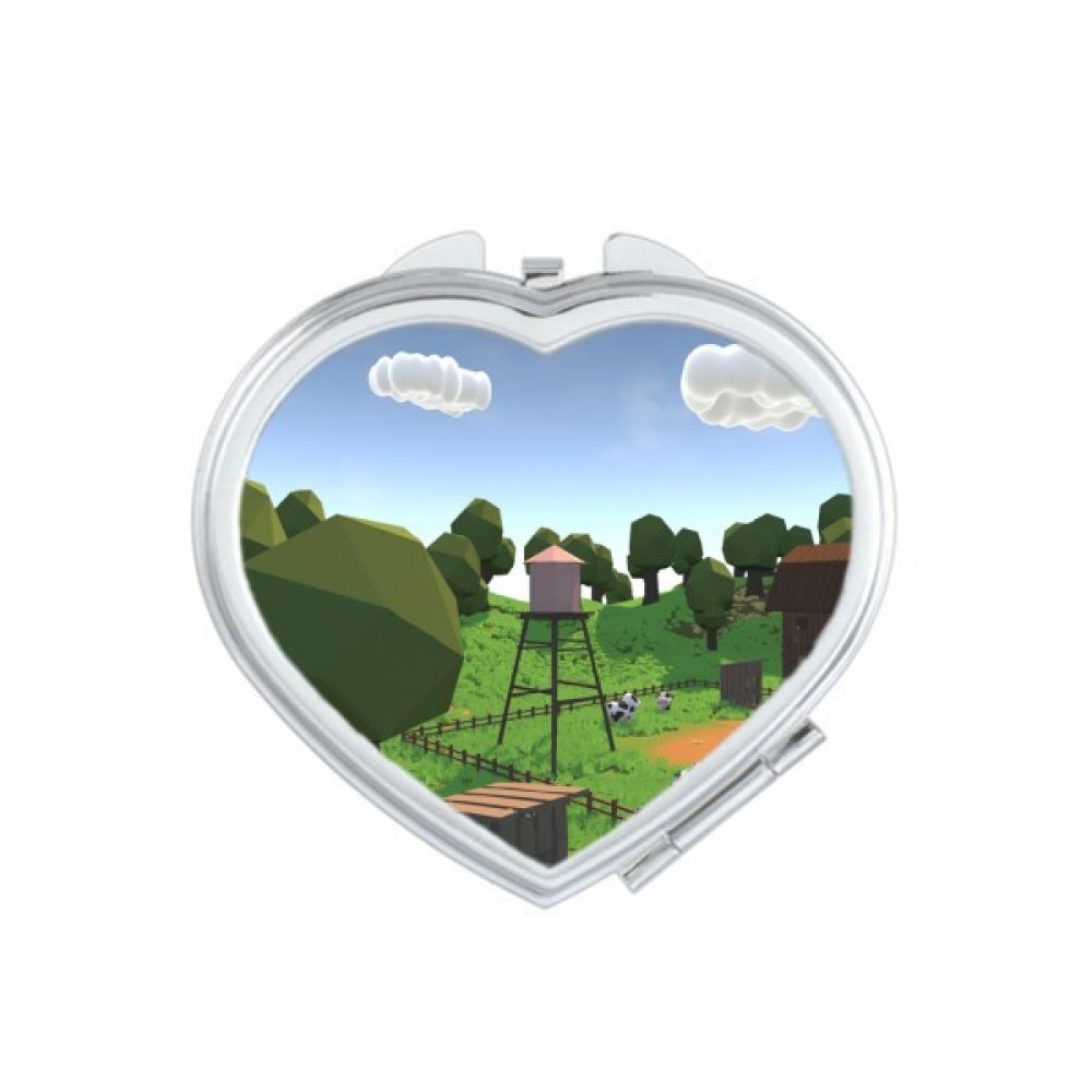 Miroir de poche compact et mignon avec décor de scène de ferme et coeur multicolor