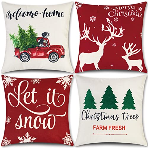 YHmall 4 Pack Christmas Pillow Covers 18 x 18, Snowflake Decorative Christmas Holiday Throw Pillow Covers, Farmhouse Christmas Pillow Covers