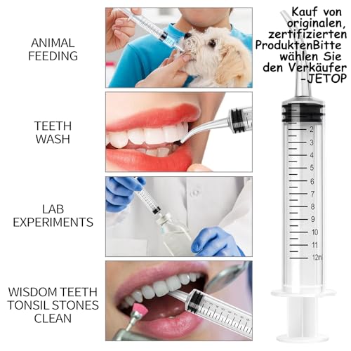 JETOP 6 Stück Dental Spritzen, 12 ml Dental Irrigation Spritze mit Maßnahme, Spritze mit Gebogener Spitze für Die Zahnpflege, Heimtiere Pflege, Kleberfüllung – Bild 8