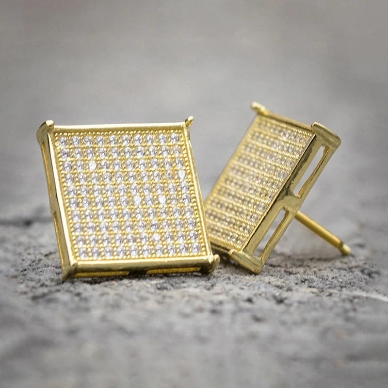 Big Square Flat Screen Iced Hip Hop Earrings CZ 925 Sterling Silver Gold Plated Cubic Zirconia CZ Screw Back Gift For Mens Women's - Image 6