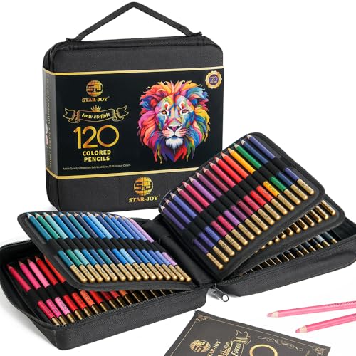 SJ STAR-JOY Conjunto de 120 estojos de lápis de cor, grafite colorido de núcleo macio para artistas, profissionais e coloristas, em capa com zíper elegante e forte para carregar em qualquer lugar,