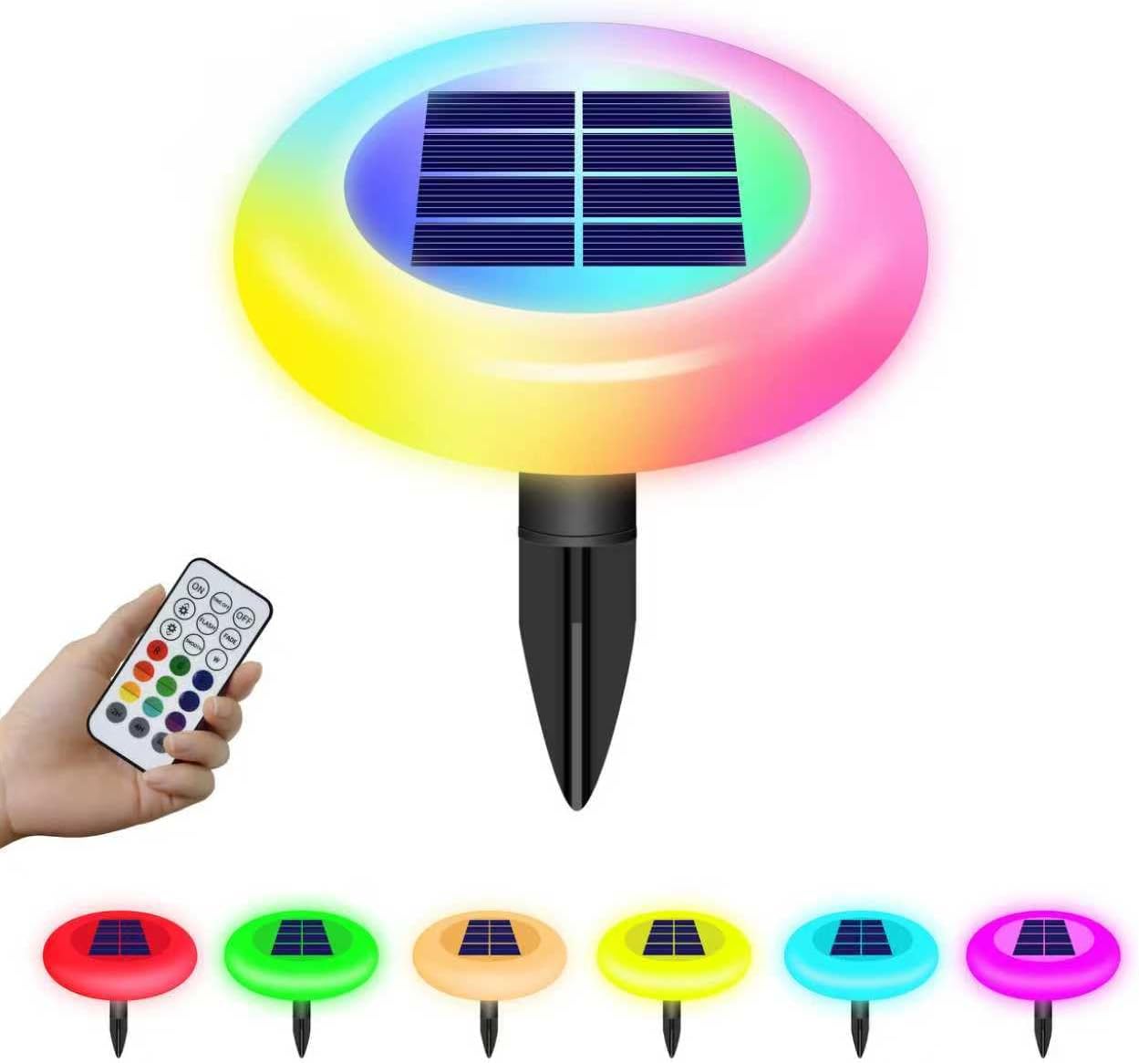 Colorful Pathway Solar Light Set of 6, Decorative Weatherproof Auto On/Off Outdoor Lights - Decorate Your Garden, Landscape, Patio, Pool, Yard with Ultra-Bright LED Light (Rainbow & Remote Control, 6)