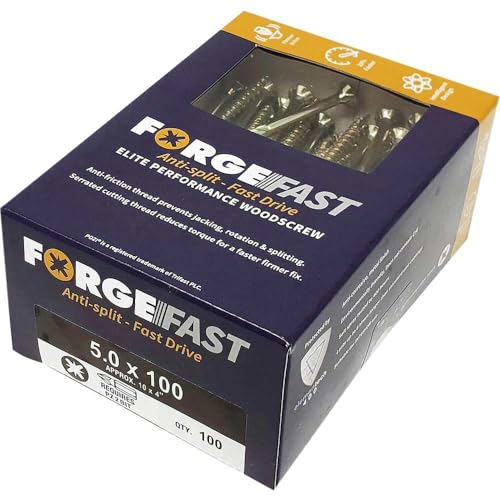 ForgeFast Elite Fast-Start Woodscrews | 5.0 x 100mm | Zinc Yellow | Box 100