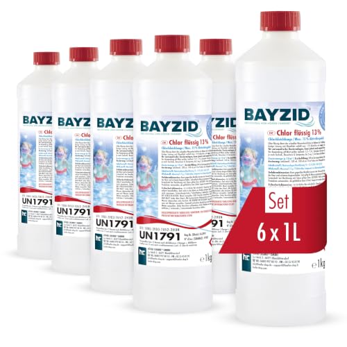 Höfer Chemie 6 x 1 kg Chlor flüssig in handlicher Flasche - wirkt schnell und zuverlässig für Pool & Schwimmbad