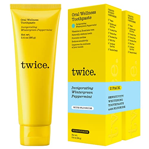 Twice Sensitive Teeth Whitening Toothpaste - SLS Free with Fluoride and Cavity Protection - Wintergreen and Peppermint (2-Pack)