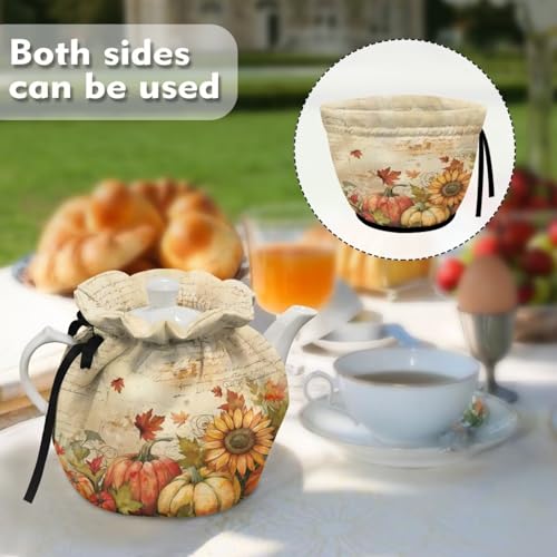 Image of Sunflower Tea Cozy for Teapot Fall Tea Cosy with Insulated Pad Heat Resistance Kettle Cover Coffee Pot Dust Cover Fall Tabletop Decor for Kitchen Gift for Holiday