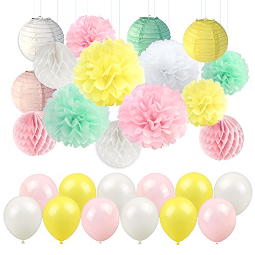LUCK COLLECTION Baby Shower Decorations for Girl Mixed Pink Mint Yellow Party Supplies for Kids Adultos Cumpleaños Fiesta Boda Bachelorette Novia Ducha Guardería Decoraciones Colgantes 56 Pack