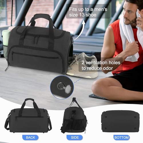 Gym Bag for Men Women, Sports Duffle Bags with Wet Pocket & Shoes Compartment, Water Resistant Overnight Duffel Bag - Light Black by SOAEON - Image 6