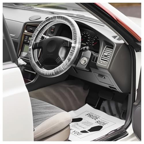 50PCS Disposable Steering Wheel Covers+50PCS Paper Floor Mats for Cars Detail Kit,Plastic Steering Wheel Cover for Detailing & Temporary Protection,Portable Disposable Floor Mats