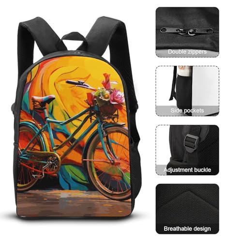 Colorful Bicycle Backpack Set Lightweight Bag Lunch Box Pencil Bags for Women Men Bookbags 3 in 13